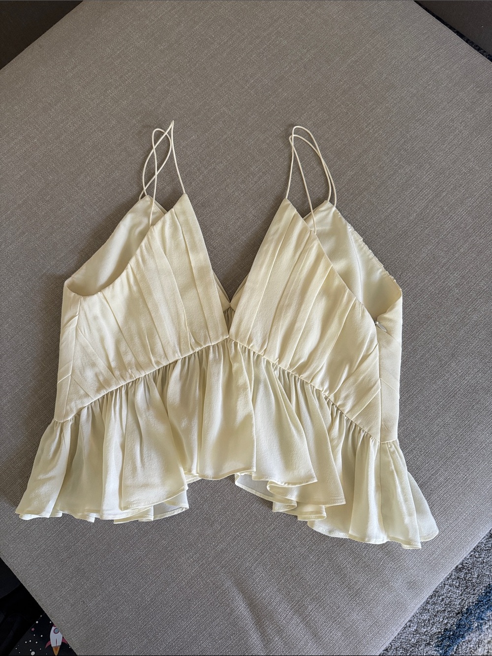 Lily Silk Cream Ruffle-Trim V-Neck Cami Top 100% Silk
